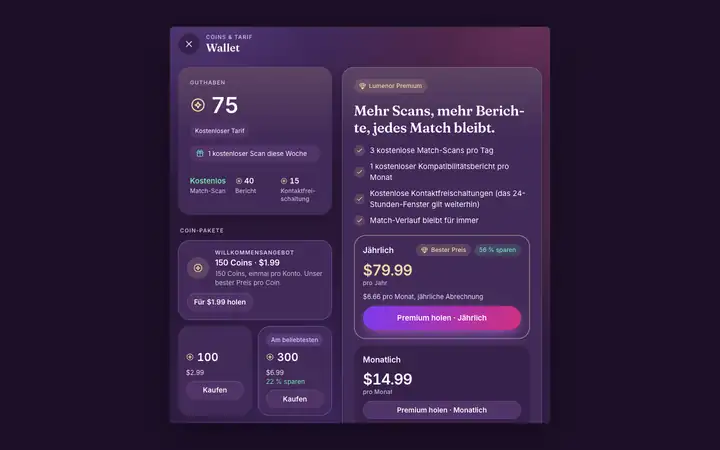 Premium in der Lumenor-Web-App im Desktop-Browser