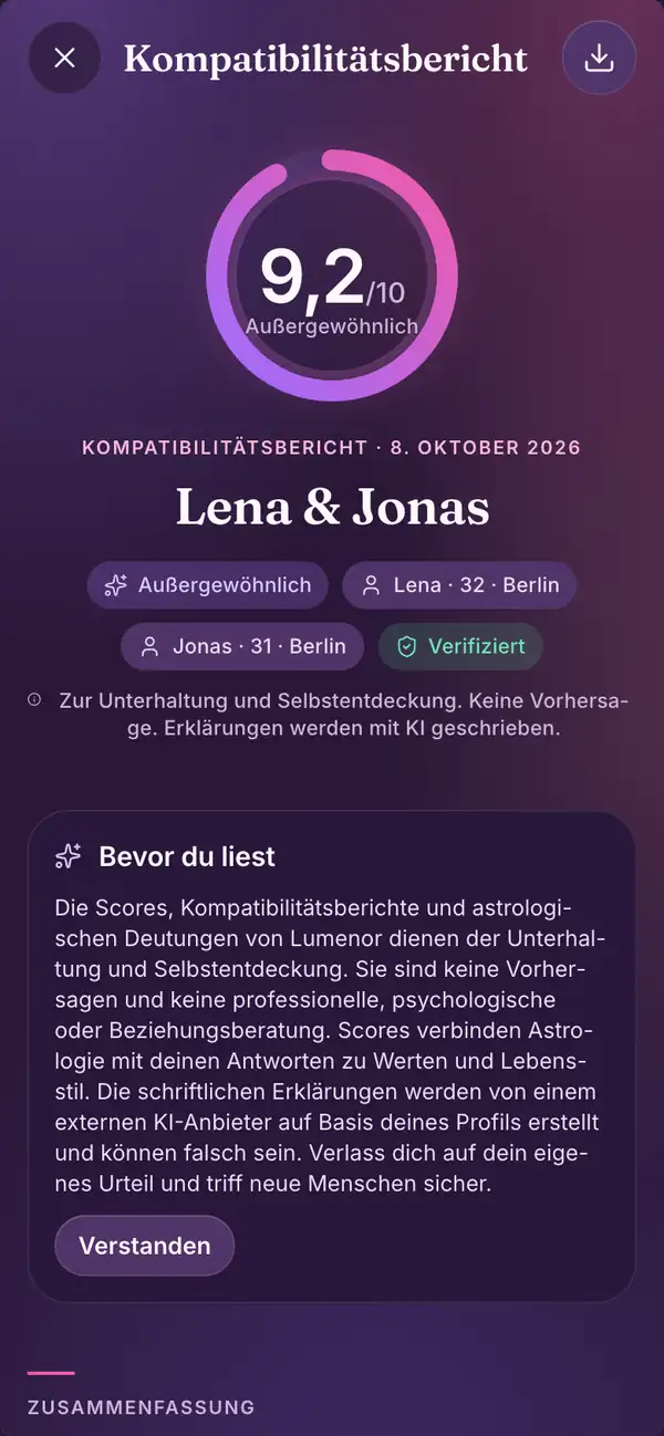 Bericht in der Lumenor-App auf dem Smartphone