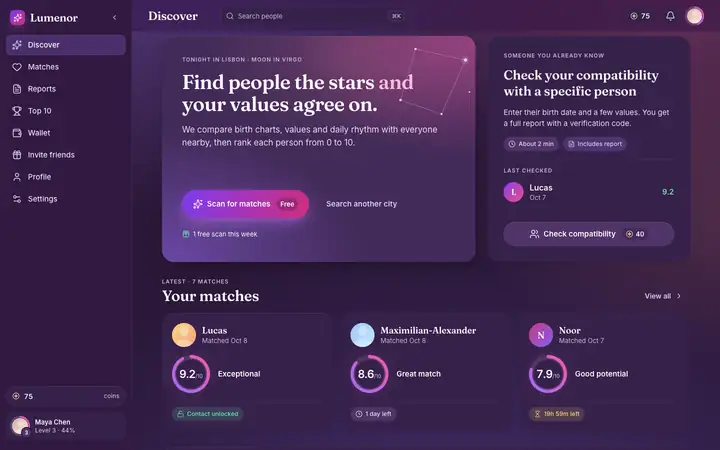Discover in the Lumenor web app on a desktop browser