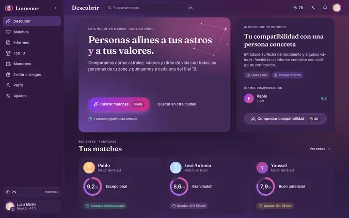 Descubrir en la app web de Lumenor en un navegador de ordenador
