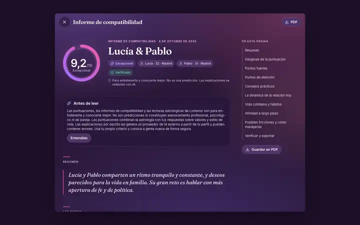 Informe en la app web de Lumenor en un navegador de ordenador