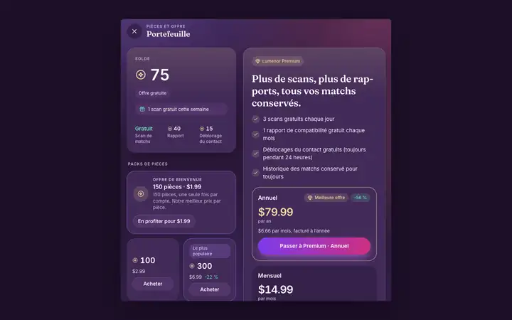 Premium dans l’app web Lumenor sur un navigateur d’ordinateur