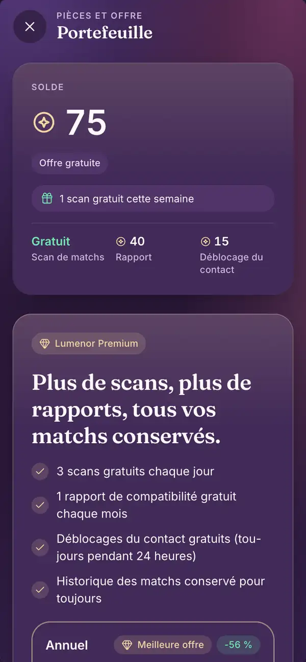 Premium dans l’app mobile Lumenor