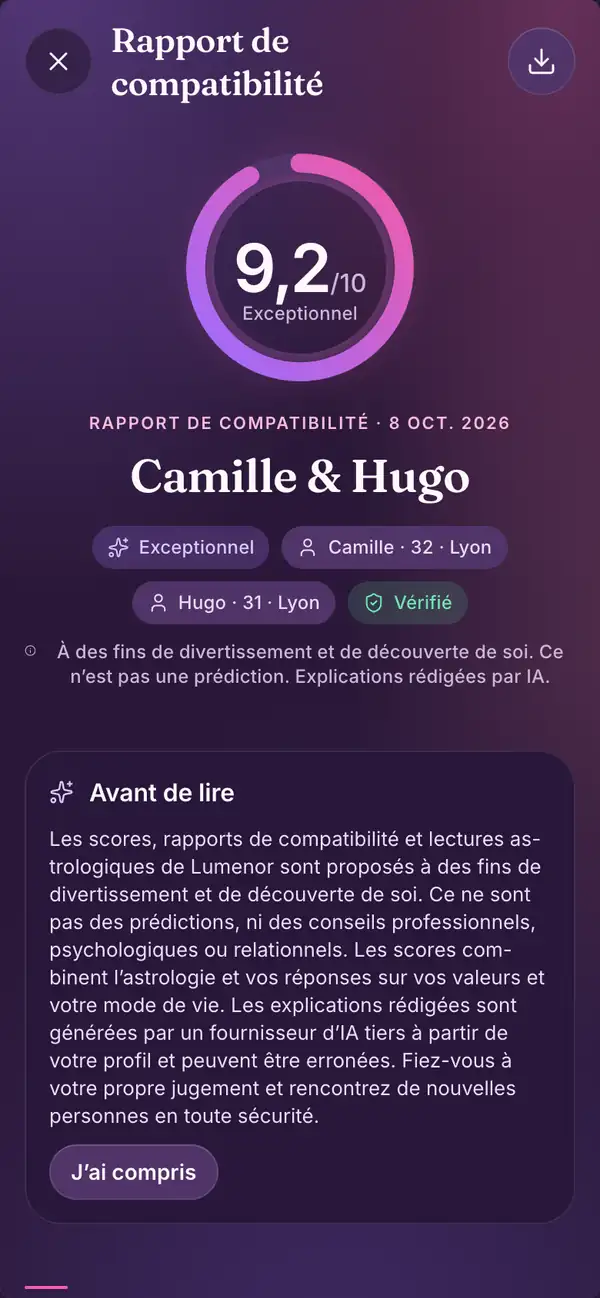 Rapport dans l’app mobile Lumenor
