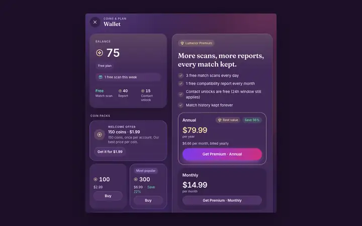 Premium in the Lumenor web app on a desktop browser