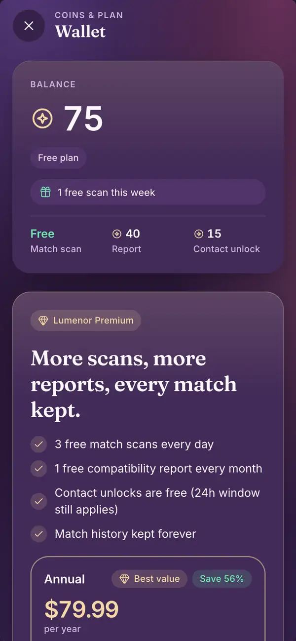 Premium in the Lumenor phone app