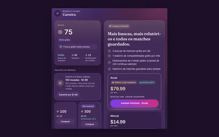 Premium no app web do Lumenor em um navegador de computador