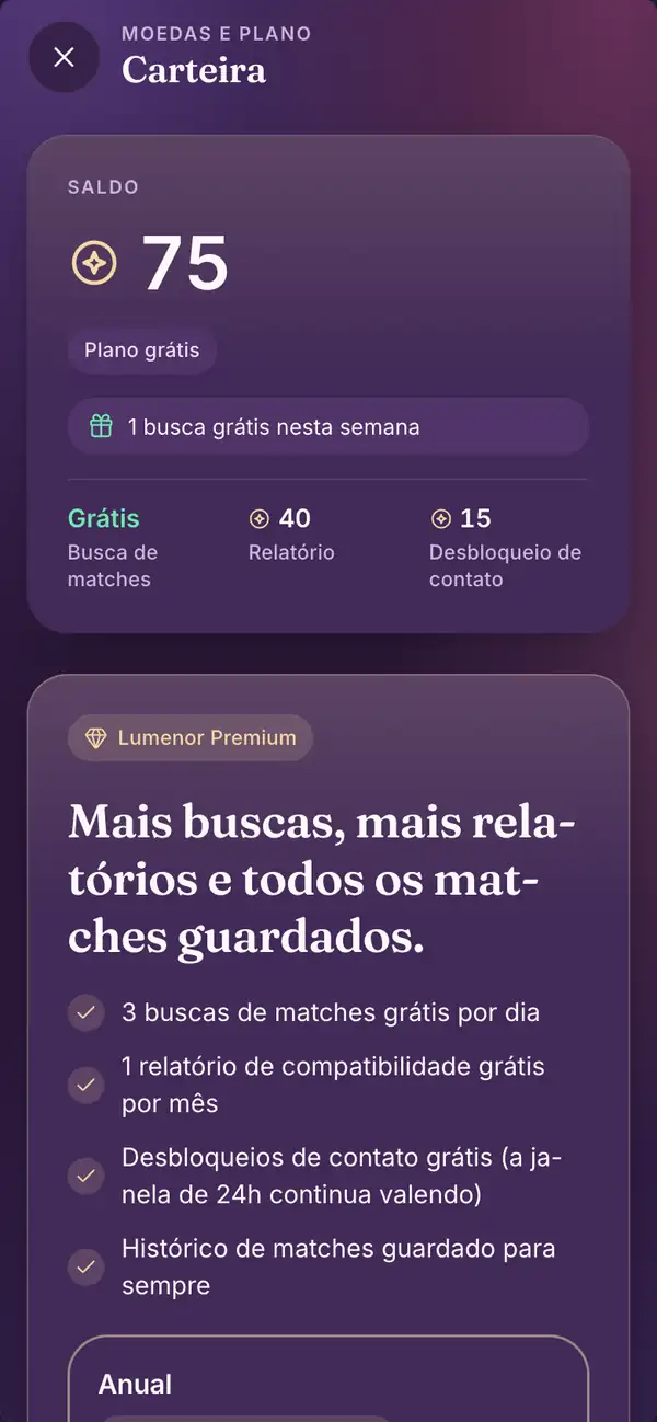 Premium no app do Lumenor para celular