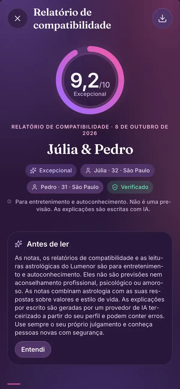 Relatório no app do Lumenor para celular