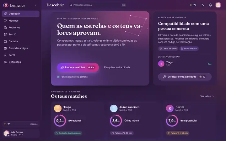 Descobrir na app web do Lumenor num navegador de computador