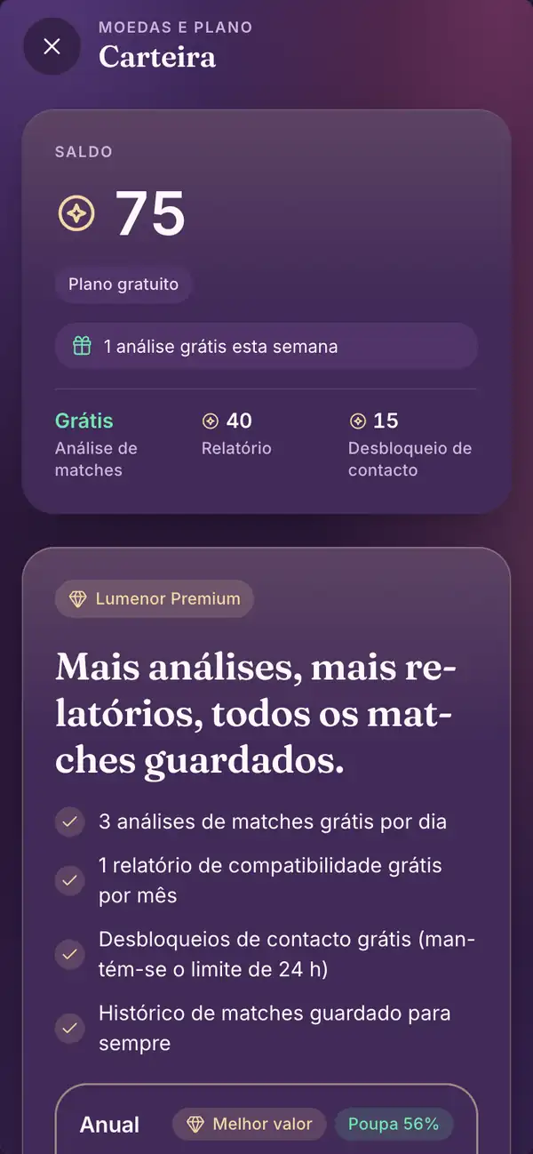Premium na app do Lumenor para telemóvel