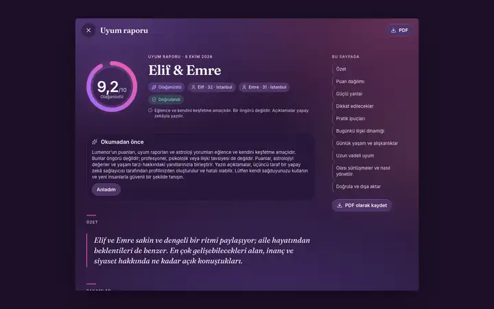 Masaüstü tarayıcıda Lumenor web uygulamasında Rapor ekranı